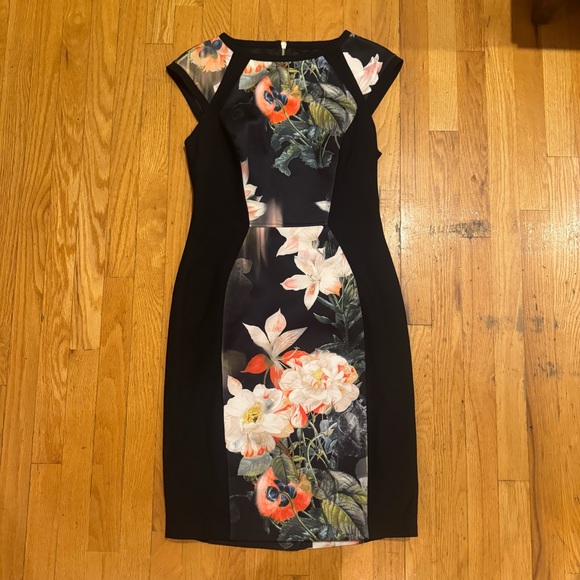 NWT Ted Baker Black Dress with Colorful Floral Print - Picture 1 of 8